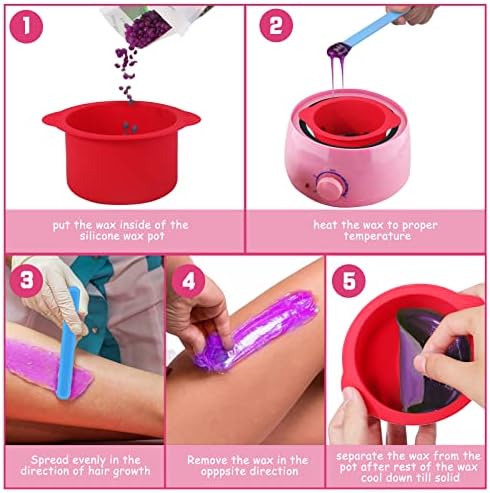 Mity rain 2pcs Silicone Wax Warmer Liner, Non-Stick Wax Pot Silicone Bowl Replacement, Reuse Wax Melt Warmer Liner With 2pcs Silicone Spatulas For Hair Removal(Blue+Red)