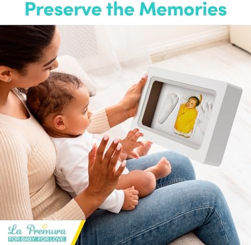 La Premura Baby Keepsake Hand Casting Kit with Shadow Box Frame - Plaster Hand Mold Baby Casting Kit for Infant Hand & Foot Molding, Perfect First Birthday, Christmas & Newborn Gifts