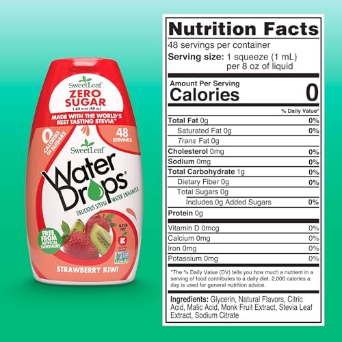 SweetLeaf Water Flavoring Drops - Stevia Water Enhancer, Sugar Free, Zero Calorie Water Additive, Contains Monk Fruit Extract, Gluten Free, Keto Friendly - Strawberry Kiwi, 1.62 Fl Oz (Pack of 1)