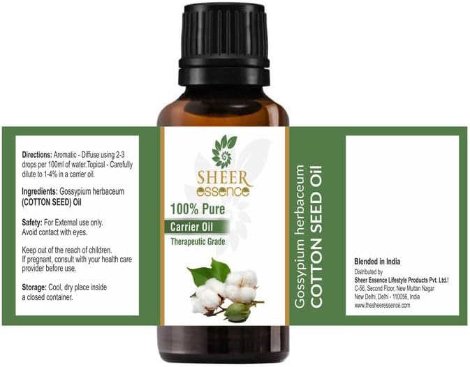 Cotton Seed Oil -(Gossypium Herbaceum) -Essential Oil 100% Pure Natural Undiluted Uncut Therapeutic Grade Oil 1.01 Fl.OZ