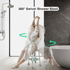 Swivel Shower Stool 350lbs, Tool-Free Assembly Adjustable Shower Seat Bathroom Stool with Storage Tray & Anti-Slip Rubber Tips for Safety and Stability
