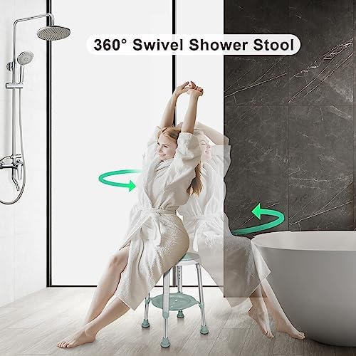 Shower Chair for Inside Shower, FSA/HSA Eligible Swivel Shower Stool 350lbs, Adjustable Tub Chair and Bathroom Stool with Storage Tray for Seniors, Elderly, Bath Handicap & Disabled