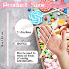 100 Pack 8 Inch White Lollipop Sticks,Long Paper Treat Sticks,White Paper Cake Pop Stick for Homemade Candy,Cupcake Toppers,Chocolate,Dessert (Dia 4mm)