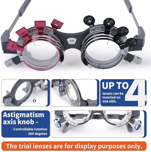Optical Trial Lens Frame Fixed PD 66mm Optometry Frame with Adjustable Temple Arms - Suitable for Optometrists