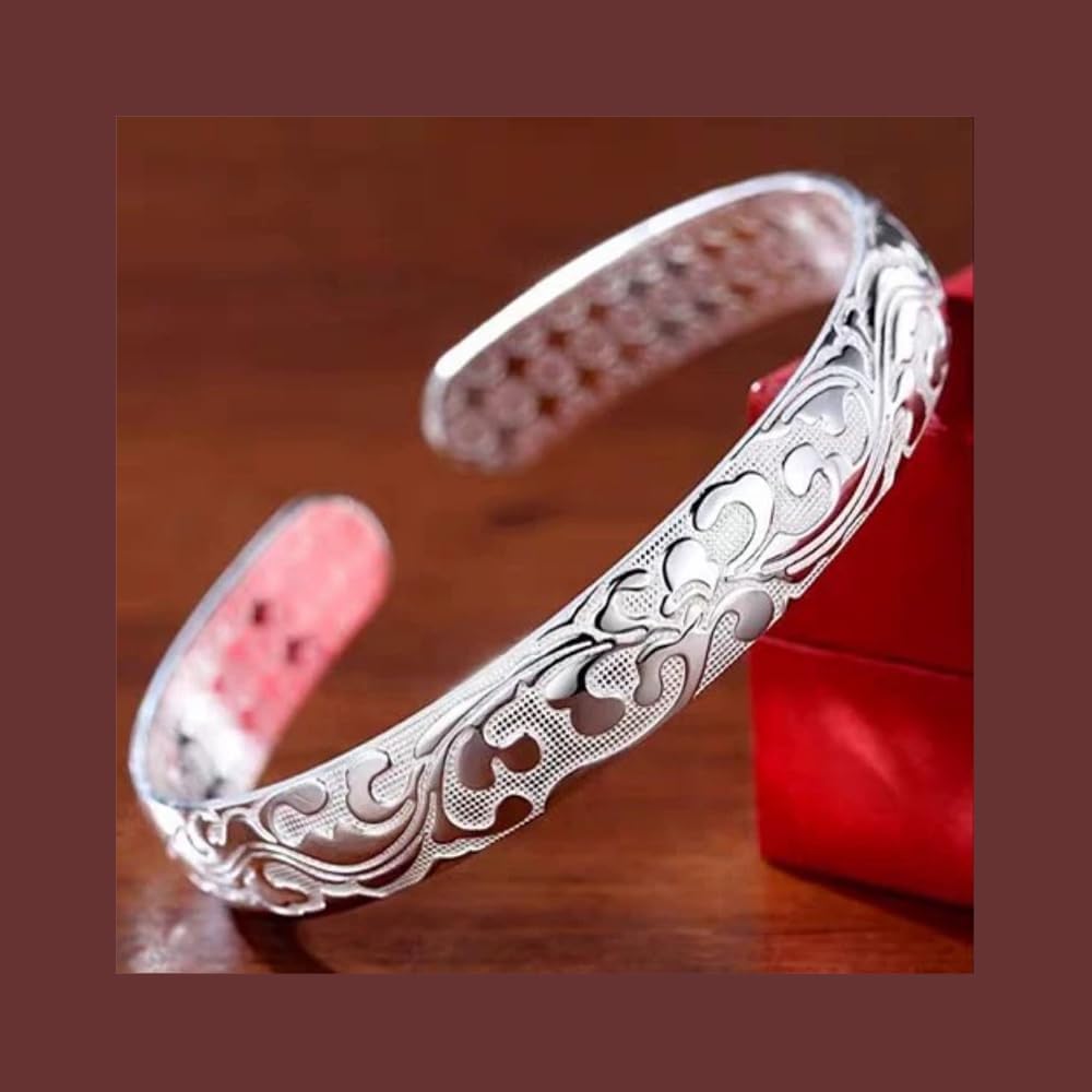 925 Sterling Silver Cuff Bangle Bracelets Adjustable Jewelry Fashion Simple Open Bangles Cuff Jewelry for Women Mom Wife Mothers Day Valentine Gift