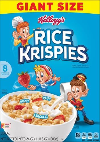 Kellogg's Rice Krispies Cold Breakfast Cereal,8 Vitamins and Minerals,Rice Krispies Treats,Giant Size,Original,24oz Box (1 Box),(Pack of 2)