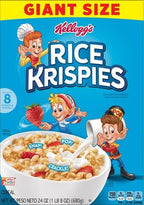 Kellogg's Rice Krispies Cold Breakfast Cereal,8 Vitamins and Minerals,Rice Krispies Treats,Giant Size,Original,24oz Box (1 Box),(Pack of 2)