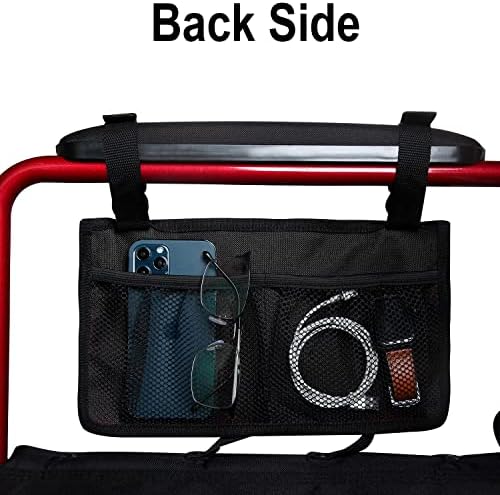 Wheelchair Side Bag, Wheelchair Armrest Storage Pouch with Cup Holder Use of Waterproof Fabric, for Most Wheelchairs, Walkers or Rollators (Black)
