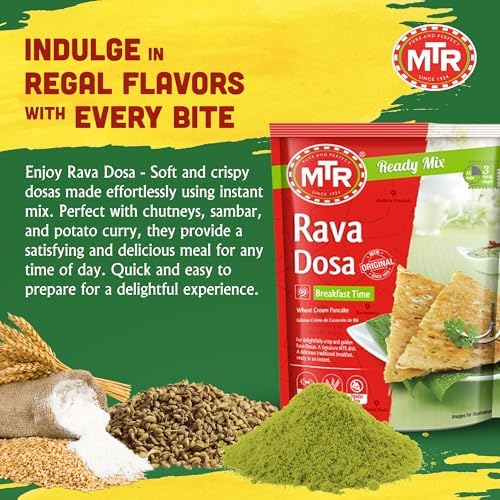 MTR Instant Rava Dosa Mix - Ready to Cook Authentic Indian Breakfast, Lunch, Dinner or Snack Meal - No Added Preservatives - A Quick & Easy Recipe Suitable for Vegetarians - (500g, Pack of 3)