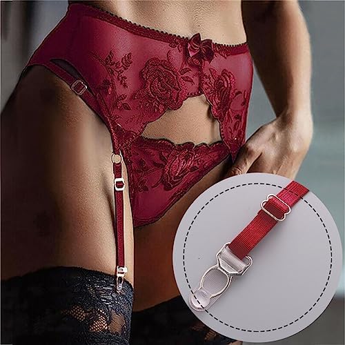 Lace Garter Belt Thong Set for Women Suspender Lingerie with 4 Metal Clips Holder Belts for Stockings+G-string