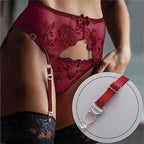 Lace Garter Belt Thong Set for Women Suspender Lingerie with 4 Metal Clips Holder Belts for Stockings+G-string