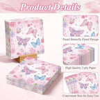 40 Pack Butterfly Party Paper Napkins – 13 x 13 Inches Disposable Pink Floral Butterfly Luncheon Cocktail Napkin Party Supplies for Girls’ Birthday, Spring Celebrations, and Garden-Themed Parties