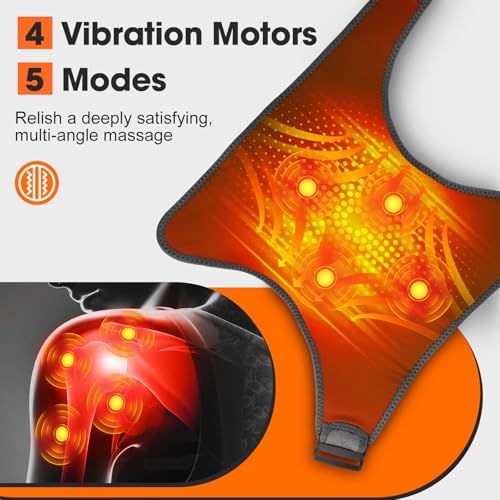Shoulder Heating Pad with Massage, Cordless Heated Shoulder Brace Wrap Massager for Pain Relief Deep Tissue, Rotator Cuff Heating Pad, Gray