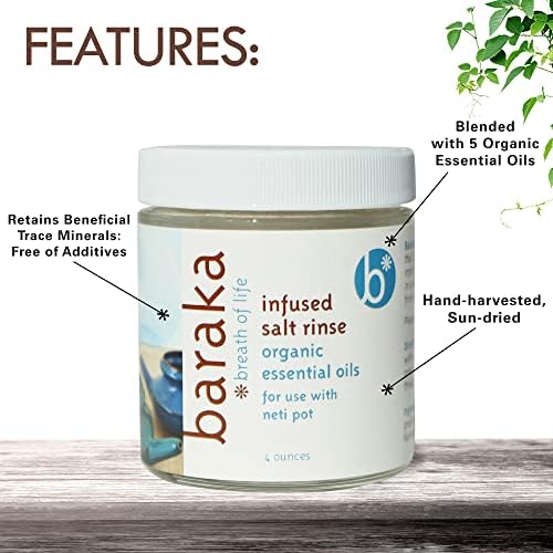 Baraka Infused Sea Salt - Sinus Rinse & Nose Cleaner, Nasal Rinse for Ceramic Neti Pot, Neti Salt w/Essential Oils of Virginia Cedarwood, Palmarosa, Green Myrtle, Fir Balsam & Rosemary - 4oz 1-Pack