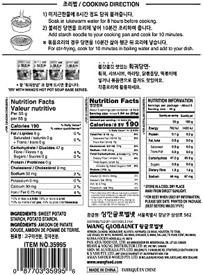 Wang Wide Glass Noodles - Korean Sweet Potato Glass Noodles for Japchae & Hot Pot - Sweet Potato Starch - Gluten Free, Vegan - Pack of 1 (10.58 oz)