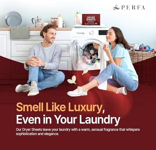 Dryer Sheets – Carat Rouge Scent | Ultra-Soft Essential Oil Dryer Sheet | Long-Lasting Fabric Sheet | 60 PCS Scented Laundry Sheets With Odor Neutralizing Technology by Perfa