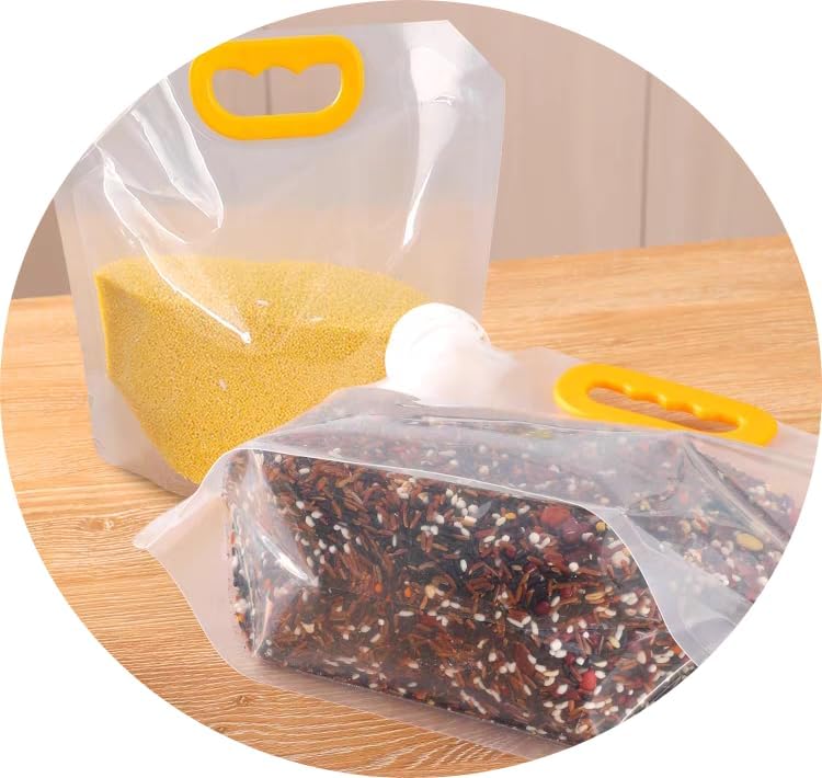 6pcsFood Storage Bags, Grain Moisture-proof Sealed Bag,Stand Up Food Bags Large Reusable Sealed Bag with Handle and Cap BPA Free (2.5LX3+5LX3)