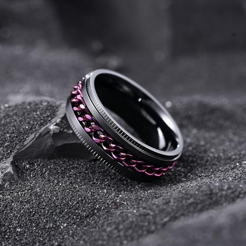 King Will 316L Stainless Steel Fidget Ring for Men Women-8mm Width with Stylish Chain Inlay Spinner Ring Stress Relief, Durable Wedding Band Comfort Fit Size 4-16