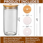 DWTS DANWEITESI Glass Cups with Lids and Straws,24 oz Smoothie Cup with Lid and Straw-Boba Mason Jar,Matcha Cup Wide Mouth Reusable Drinking Glasses,Iced Coffee Cups Glass,Vasos De Vidrio【4 Pack】