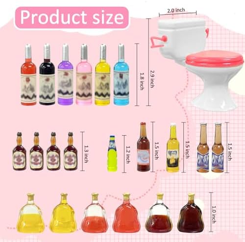 MEMOVAN Toilet Cake Topper 1PC and Miniature Wine Bottles Cake Cupcake Toppers 21PCS, Funny Mini Toilet Toy Dollhouse Cake Decorations for Bachelorette Party Or Birthday 21 and Up Girl Party