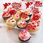 Rsstarxi 30 Pack Happy Valentine's Day Cupcake Toppers Glitter Cupid Love Heart Lip Kiss Me Be Mine Cupcake Picks for Valentine's Day Theme Wedding Party Cake Decorations Supplies Red