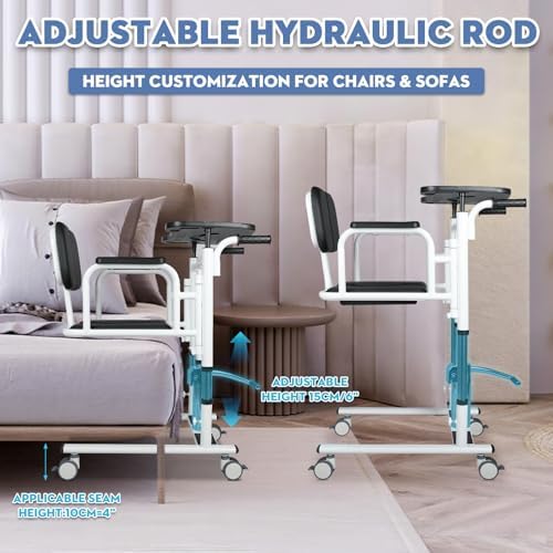Drexo Patient Lift Transfer Chair, 5 in 1 Patient Lift Chair with 180°Split Seat, Height Adjustable Patient Transfer Chair with 4 Casters for Home Seniors Elderly, Load 450Lbs (Non-Fold, Silver)