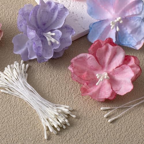 VARMDUKKE 800pcs Double Heads Handmade Flower Stamens, 2 mm Pearl Stamens for Flower Making, Artificial Floral Pistil for DIY Crafts, Wedding, Christmas Decoration (Creamy White)