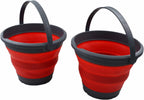SAMMART 5.5L (1.4 Gallon) Collapsible Plastic Bucket - Foldable Round Tub - Portable Fishing Water Pail - Space Saving Outdoor Waterpot (Grey/Crimson (Set of 2))