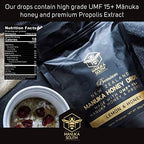 Manuka Honey Drops UMF 15+ / MGO 514+ & Propolis Drops Made in New Zealand – Natural Ingredients – Soothing Drops – Lemon & Honey Flavor - 25 Drops
