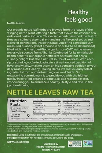 Healthy Healing Herbs Nettle Leaves Raw Herbal Tea (100 grams) - 22 servings