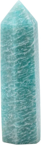Angelstones Natural Blue Amazonite Gemstone Healing Crystal Hexagonal Pointed Reiki Chakra Faceted Prism Wand Carved Stone Figurine Home Decor