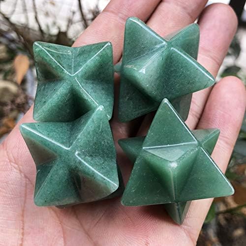 Fekuar Green Aventurine Crystal Merkaba Star for Healing Reiki Spiritual Divine Therapy Energy, Pocket Stone Eight-Pointed Stars 1"(25mm)
