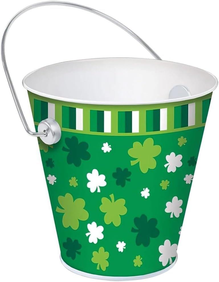 Festive St. Patrick's Day Green Metal Bucket - 4.5" (1 Pc.) - Perfect for Celebrations, Decoration & Irish-Themed Gifts