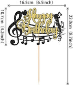 1 PCS Music Happy Birthday Cake Topper Black Gold Glitter Musical Symbol Note Microphone Music Lover Birthday Cake Pick for Concert Singer Theme Party Cake Decoration Supplies