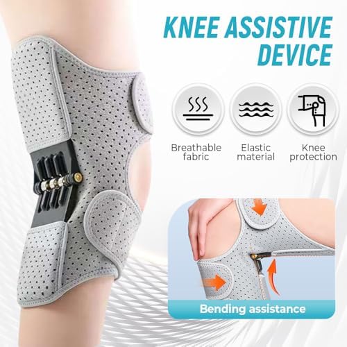 Knee Assistive Device, Knees Protection Booster Joint Support Spring Knee Stabilizer Pad, Knees Brace for Pain Relief Walk Support (Gray, Medium)