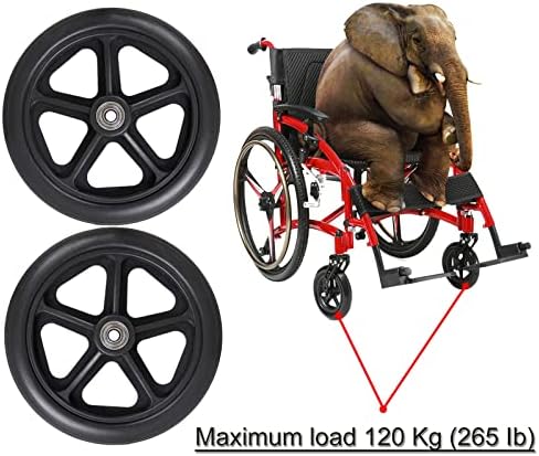 LIGUOYI Wheelchair Front Wheels 8 Inch 7 Inch, 2pcs Front Wheelchair Wheel Solid Wheel Replacement, 5/16" (8 Mm) Bearing, 2-3/8" (60 Mm) Hub Width, 265-lb (120 Kg) Load Capacity, with Wrench