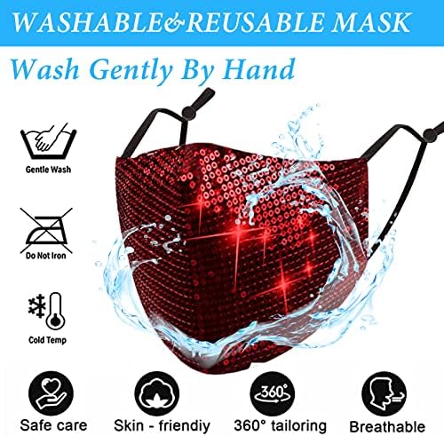 Sparkly Sequins Mouth Masc Fashion Designer Glitter Cotton Face Cover With Adjustable Ear Loops Reusable Masquerade Party Nightclub Rave Festival Sequins Face Covering (Red)