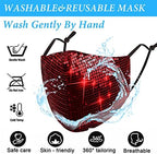 Sparkly Sequins Mouth Masc Fashion Designer Glitter Cotton Face Cover With Adjustable Ear Loops Reusable Masquerade Party Nightclub Rave Festival Sequins Face Covering (Red)