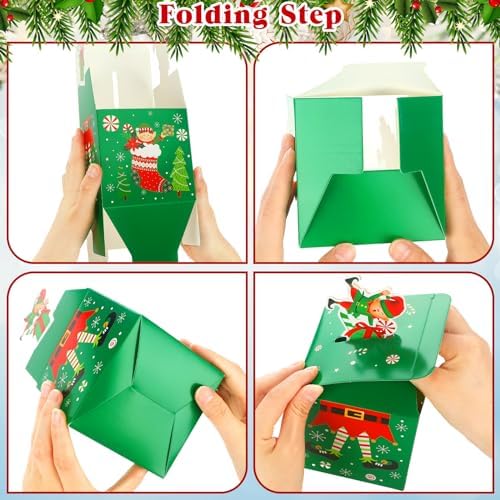 Yeaqee 32 Pcs Christmas Goody Gift Boxes 3D Xmas Candy Treat Box Red and Black Buffalo Plaid Treat Favor Bags Holiday Gift Wrap Paper Holder for Cookies Party Favor Supplies Giving(Vibrant)
