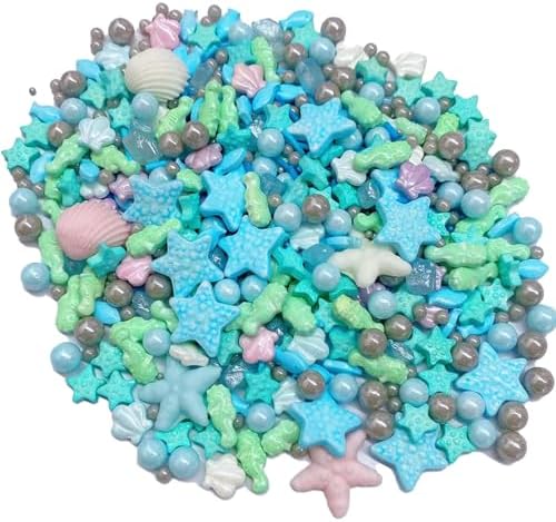 Sentovac Ocean Sprinkle Edible Cake Decorating Hippocampi Starfish Shell Fish Pearl Candy Mix Blue Sprinkle for Cake Cupcake Topper Cookie Baking Decorations Sea Theme Party Birthday Supplies