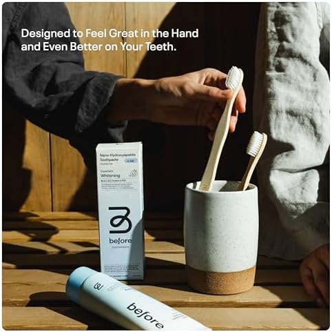 Before | Bamboo Toothbrush | 100% Biodegradable, All Natural Bamboo Handle & Plant-Based Soft Bristles, Recyclable & Compostable Cardboard Packaging, Brush Helps Improve Oral Health