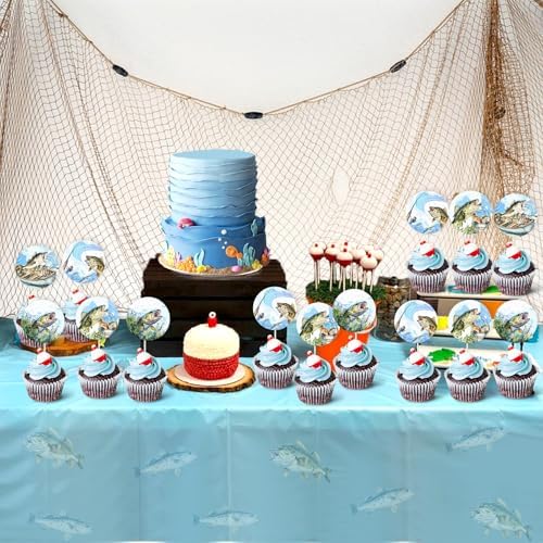 24pcs Fishing Cupcake Toppers Bass Fishing Birthday Party Decorations Gone Fishing Party Decorations Bass Cake Decorations Gone Fish Themed Birthday 1st Fisherman Baby Shower Birthday Party