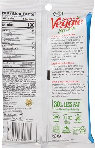 Sensible Portions Garden Veggie Snacks - Veggie Straws, Snack Size Variety Pack, Sea Salt & Zesty Ranch, 1 Oz (Pack of 24)