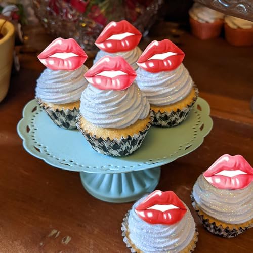 40PCS Edible Happy Valentine's Day Cupcake Toppers Picks Lip Love You be Mine You Make My Heart Smile XoXo for Cake Decorations Valentine's Wedding Party Supplies