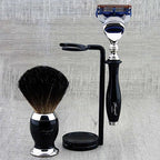 Haryali London 3 Pc Mens Shaving Kit 5 Edge Razor With Black Badger Hair Shaving Brush and Stand Perfect Set For Men