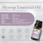 Hyssop Essential Oil, USDA Certified Organic, 100% Pure Undiluted, Aromatherapy Oil for Diffuser, Hair & Skin Care