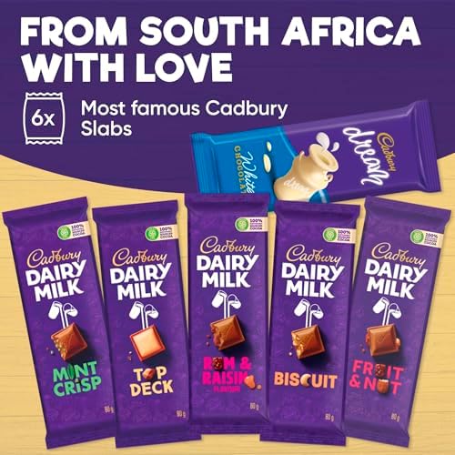 Cadbury Slabs Chocolate Box 6-Piece Assortment of Premium Cadbury Slabs Including Fruit & Nut, Rum & Raisin, Mint Crisp, Top Deck, Dream Biscuit, and Biscuit –Indulgent Chocolate Gift for Any Occasion