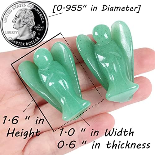 QINJIEJIE Green Aventurine Carved Pocket Guardian Angel Decor Polished Gemstone Crystal Statue Peace Angel Figurine Spiritual Gift for Meditation Protection