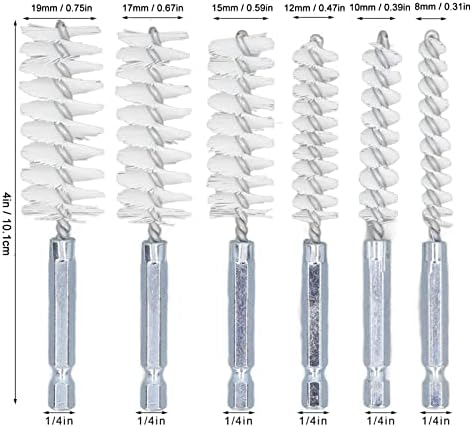 6PCS Hole Cleaning Brushes Bore Brush for Drill Twisted Wire Cleaning Brush Power Drill Cleaning Wire Brush with 1/4in Hex Shank for Power Drill Impact Driver (Nylon (White))