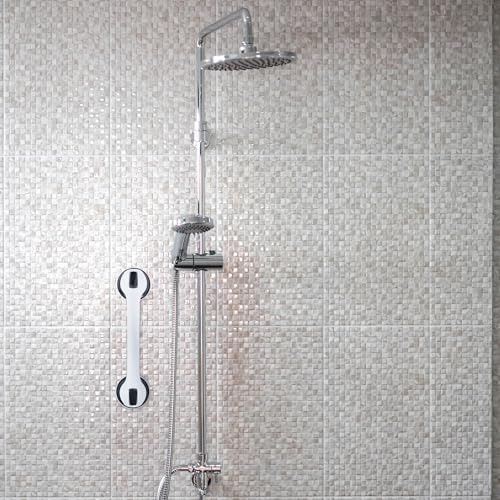 Relaxdays Suction Grab Handle, Shower & Bath, Max. Load 70 kg, for The Elderly, Disability Aid, 30x10x8.5cm, White/Black, 80% Plastic 20% Rubber, 30 x 10 x 8.5 cm